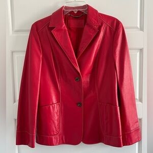 Laurèl 100% Lamb Leather Red Women’s Blazer Butter Soft Classic Luxury Chic M